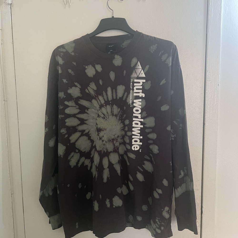 HUF Black and Gray Tie-Dye Long Sleeve